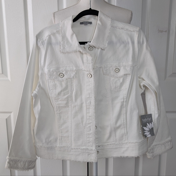 Habitat White, Raw Edge Jean Jacket, Sz L NWT - Picture 1 of 9